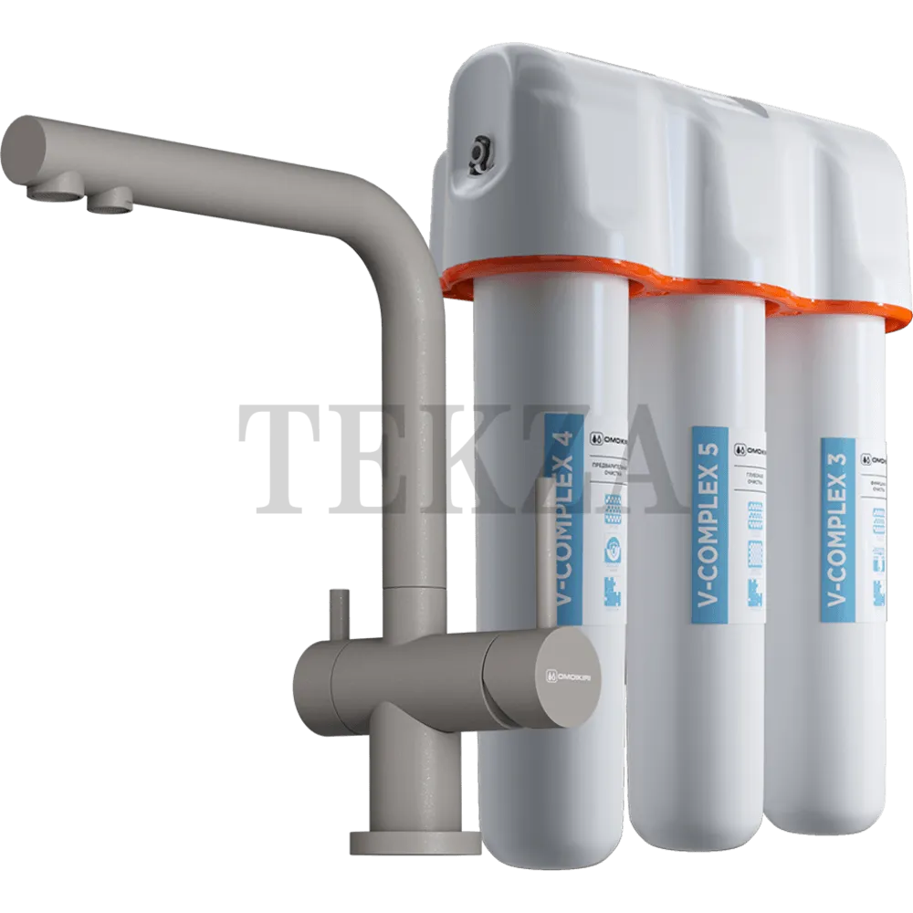Omoikiri Nagano-GR-P + Pure drop Lite Комплект смеситель+фильтр 4219.8028P leningrad grey