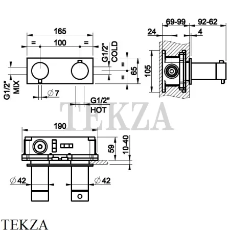 Gessi 316 SHOWER Термостат для душа на 1 выход, внешняя часть 54032-299, Black XL