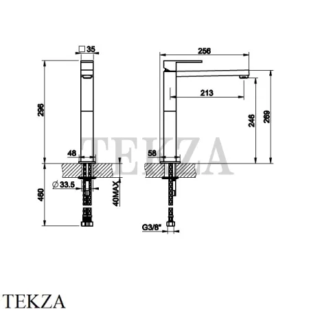 Gessi Rettangolo Смеситель для раковины длинный излив, без сливного гарнитура 11924-707, Black Metal Brushed