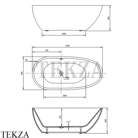 Vincea Ванна акриловая Vincea VBT-422-1700, слив-перелив в комплекте хром, цвет белый глянец