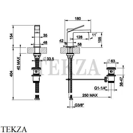 Gessi RETTANGOLO K Смеситель для раковины с донным клапаном 53001-031, хром глянец