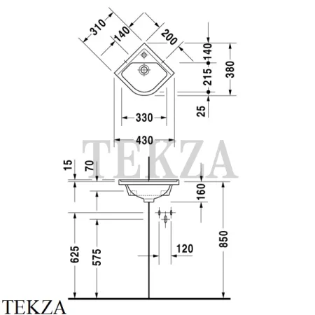 Duravit Starck 3 Раковина угловая, с переливом 0752440000, белый глянец