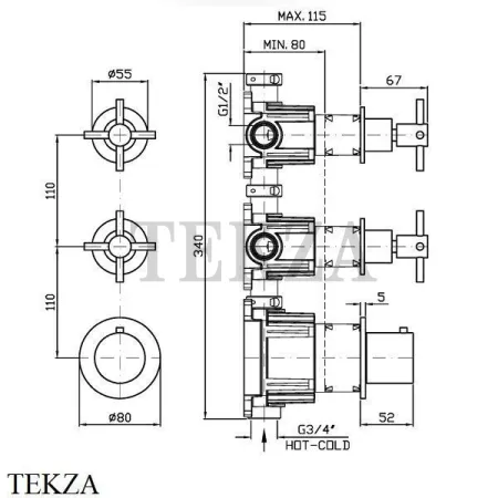 Zucchetti Helm Термостат для душа на 2 потока, внешняя часть ZHM802.XP81, brushed total black PVD