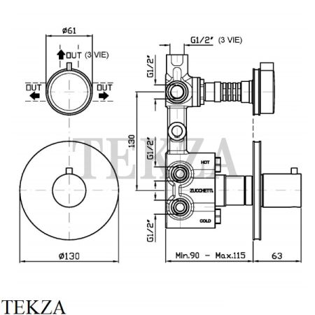 Zucchetti Savoir Термостат для душа, на 2 выхода, внешняя часть ZSV646.CC, хром глянец