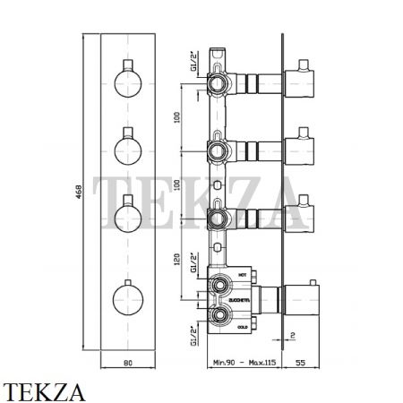 Zucchetti Pan Термостат для душа, 3 выхода, внешняя часть ZT28661, хром глянец