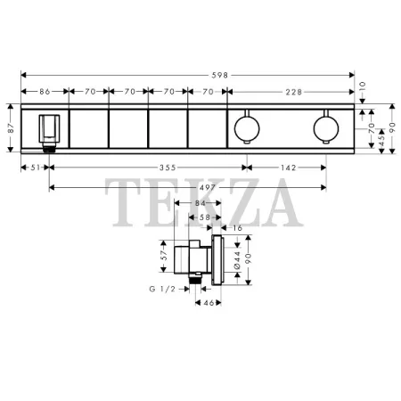 Hansgrohe RainSelect Термостатический модуль, 4 потока, внешняя часть 15357000, хром глянец