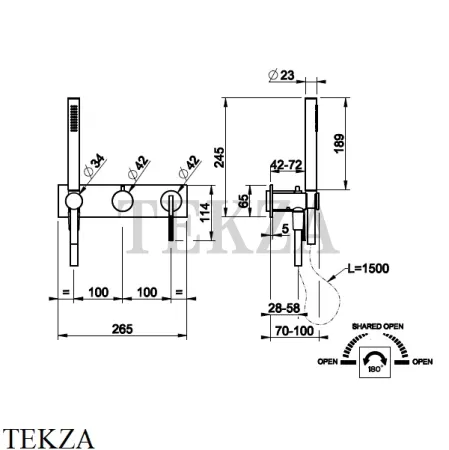 Gessi INGRANAGGIO Смеситель для душа на 2 потока, на планке, внешняя часть 63543-708, Copper Brushed