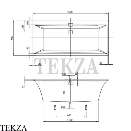 Villeroy & Boch SQUARO EDGE 12 Ванна встраиваемая UBQ160SQE2DV-01, Quaryl, белый глянец