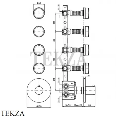 Zucchetti Savoir Термостат для душа, 4 потока, внешняя часть ZSV662.CC, хром глянец