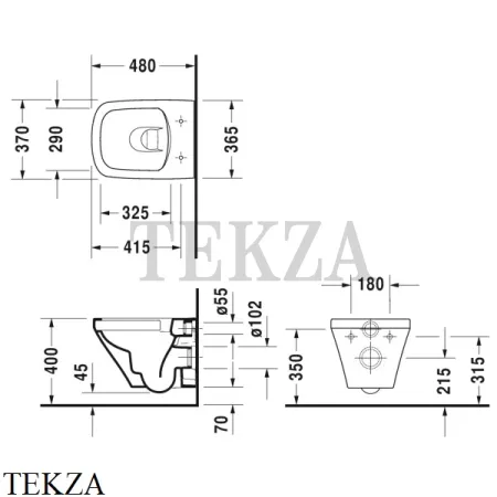 Duravit DuraStyle Унитаз подвесной (комплект) без ободка 45710900A1, сиденье микролифт SoftClose, белый глянец