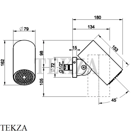 Gessi 316 SPOTWATER FLESSA Душевая головка настенного крепления, ливень 57203-726, Warm Bronze Br.