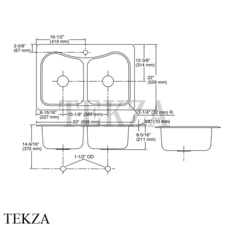 Kohler Staccato Мойка для кухни с 1 отв. под смеситель K-3369-1-NA, нержавеющая сталь