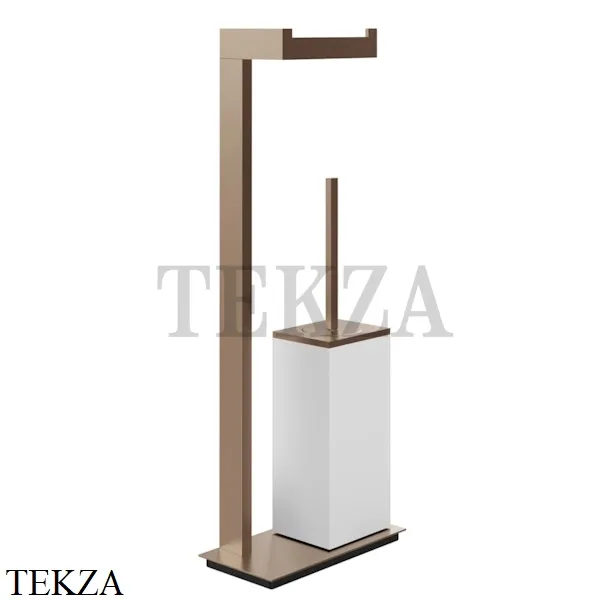 Gessi Rettangolo Стойка напольная с бумагодержателем и ершиком, белый 20933-708, Copper Brushed