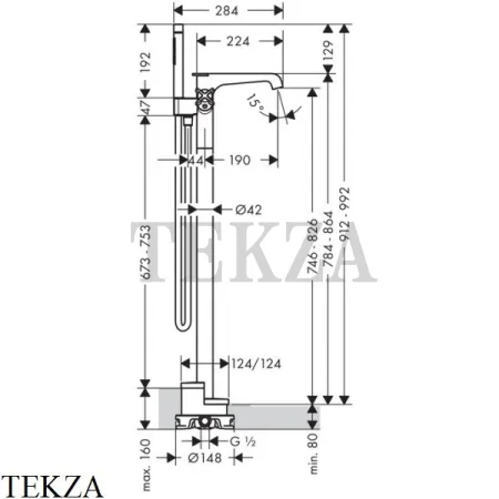 Axor Citterio E Смеситель для ванны напольный, внешняя часть 36416340, Brushed Black Chrome