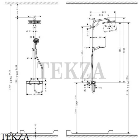 Hansgrohe Crometta E 240 1jet Showerpipe Душевая колонна с термостатом 27271000, хром глянец