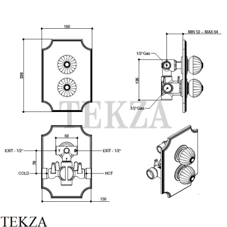 Bongio RADIANT Термостат для душа на 2 потока, внешняя часть 02549CR, хром глянец