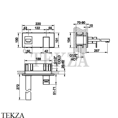 Gessi Rettangolo Смеситель для раковины на планке длинный, внешняя часть 44838-707, Black Metal Brushed