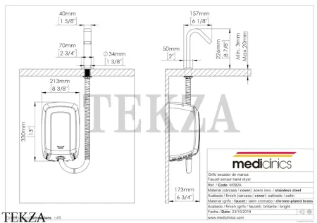 Mediclinics ALL-IN-ONE Cушилка для рук, кран для воды, дозатор жидкого мыла UCM092A, хром глянец