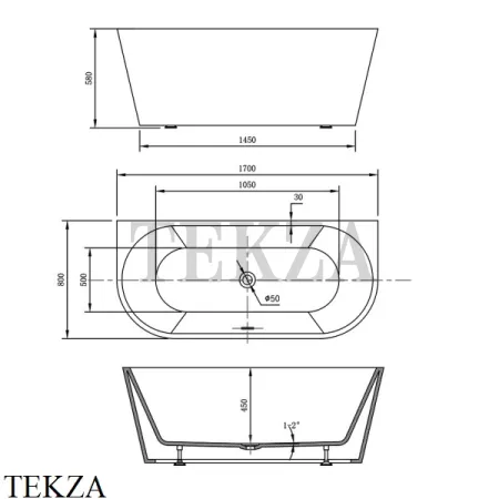 Vincea Ванна акриловая пристенная Vincea VBT-421, слив-перелив в комплекте хром, цвет белый глянец