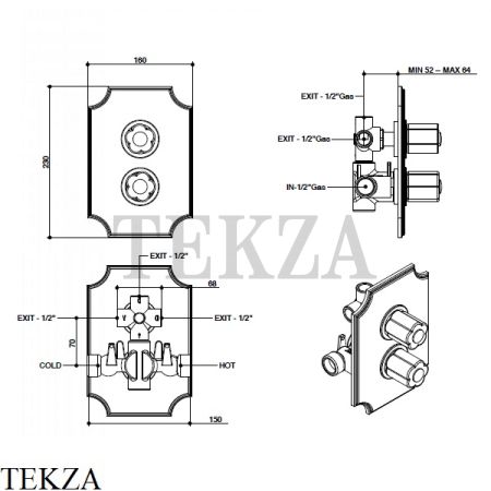 Bongio FLEUR Blanc Термостат для душа на 3 потока, внешняя часть 11549CR03, хром глянец