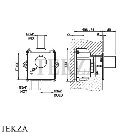 Gessi 316 WELLNESS Термостатический смеситель, внешняя часть 54554-239, Steel Brushed