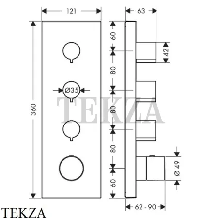 Axor ShowerCollection Модуль термостата, 3 потока, внешняя часть 10751250, Brushed Gold