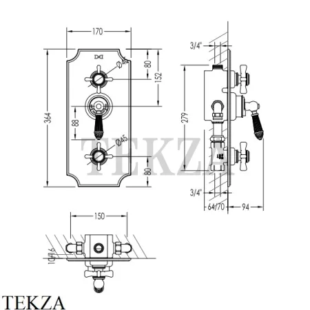 Devon&Devon BLACK DIAMOND Термостат на 2 выхода BLD79OT, золото светлое глянец
