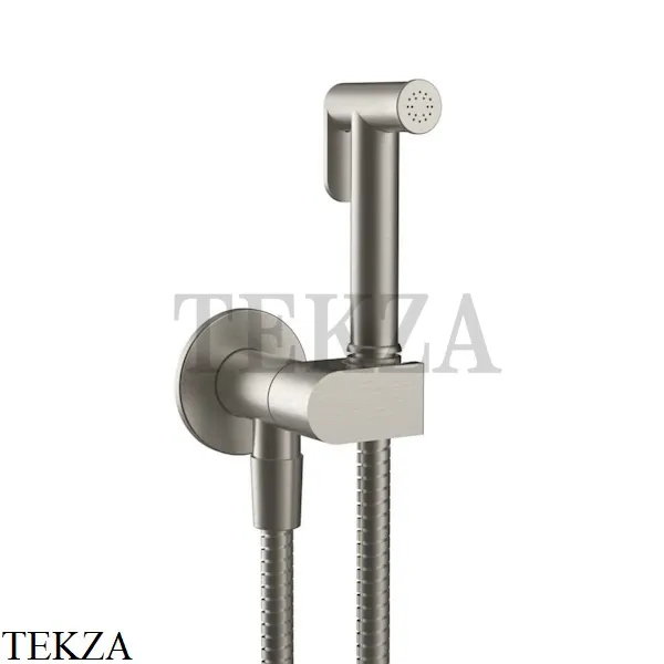 Gessi Гигиенический душ с запорным клапаном, выводом воды и держателем 45126-149, Finox Brushed Nickel
