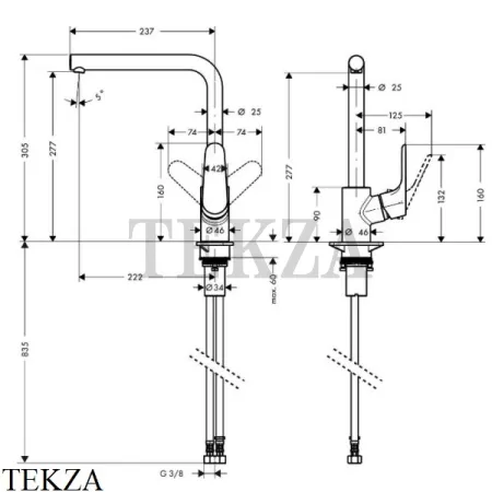 Hansgrohe Focus Смеситель для кухни поворотный 31817800, сталь