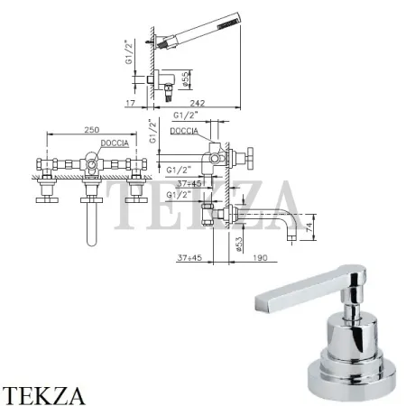 Nicolazzi MAC KINLEY 05 Смеситель для ванны с ручной лейкой, 2203CR29, хром глянец