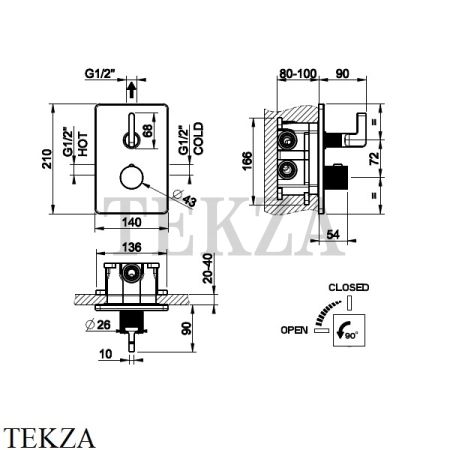 Gessi INCISO SHOWER Термостатический смеситель 1 поток, внешняя часть 58132-149, Finox Brushed Nickel