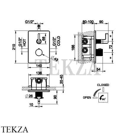 Gessi INCISO SHOWER Термостатический смеситель 1 поток, внешняя часть 58132-149, Finox Brushed Nickel