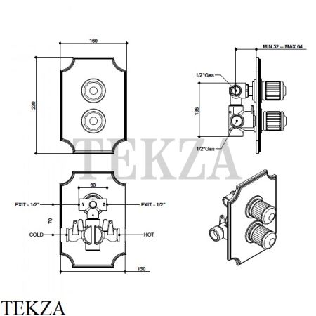 Bongio IMPERO Термостат для душа на 2 потока, внешняя часть 06549CR, хром глянец