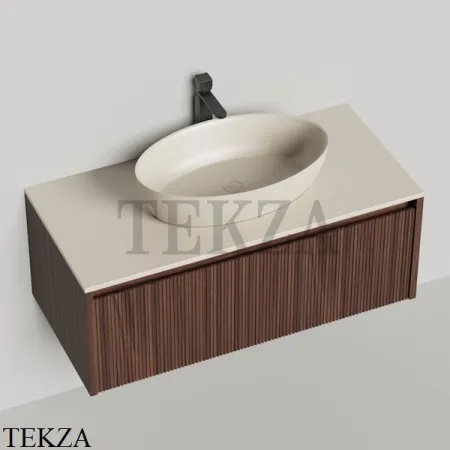 Salini Domino Тумба подвесная 100 со столешницей S-Stone без раковины 27D210F, шпон, фрезерованный фасад