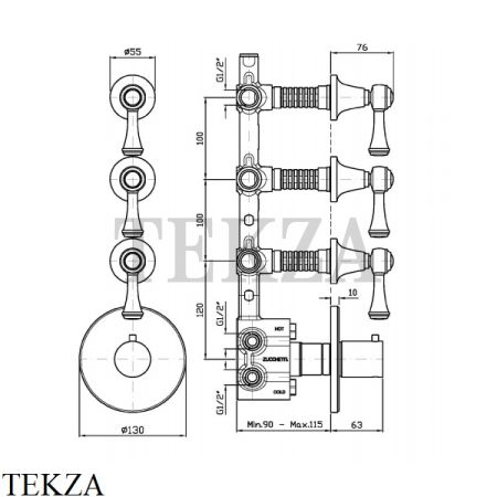 Zucchetti Agora Classic Термостат для душа, 3 выхода, внешняя часть ZAM661, хром глянец