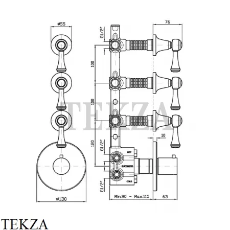 Zucchetti Agora Classic Термостат для душа, 3 выхода, внешняя часть ZAM661, хром глянец