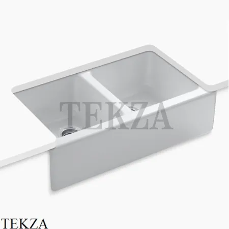 Kohler Hawthorne Мойка для кухни встраиваемая снизу с фартуком, 3 отверстия, чугун K-6534-4U-0, белый глянец