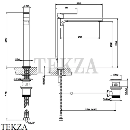 Gessi Emporio Via manzoni Смеситель для раковины высокий, с донным клапаном 38603-149, Finox Brushed Nickel