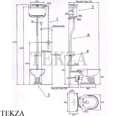 Herbeau CHARLESTON Унитаз с бачком на высокой трубе