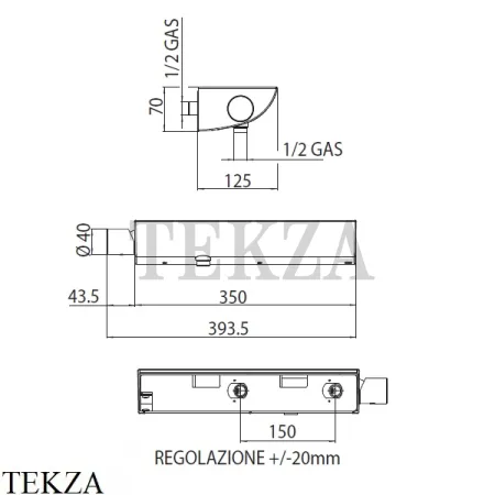 Bossini Teo Смеситель для душа с полкой из стекла, внешняя часть V40003.030, хром глянец