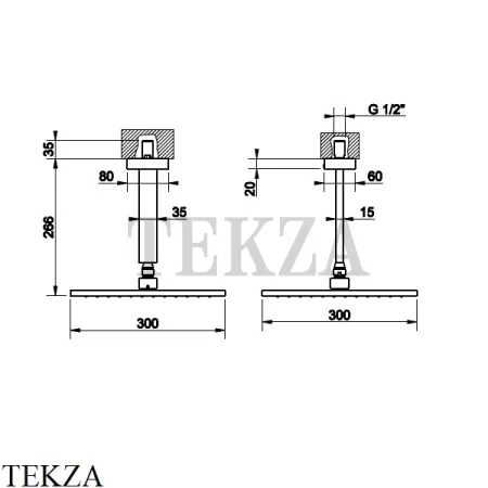 Gessi Rettangolo shower Верхний душ с потолочным кронштейном 15186-710, Brass PVD