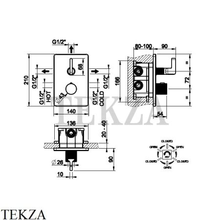 Gessi INCISO SHOWER Термостатический смеситель, 3 потока, внешняя часть 58136-149, Finox Brushed Nickel