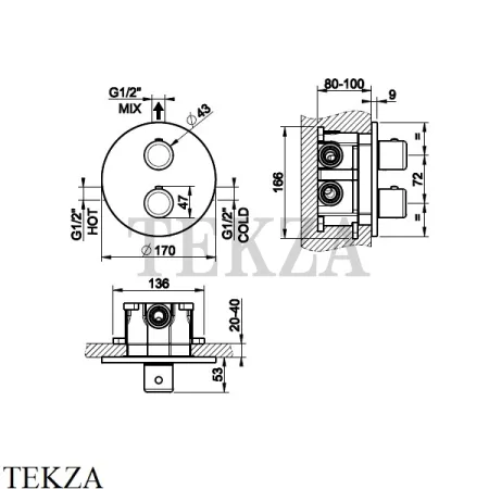 Gessi Goccia Термостат для душа на 1 выход, внешняя часть 33842-031, хром глянец