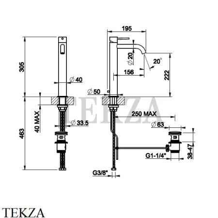 Gessi 316 INTRECCIO Смеситель для раковины, длинный излив с донным клапаном 54103-726, Warm Bronze Br.