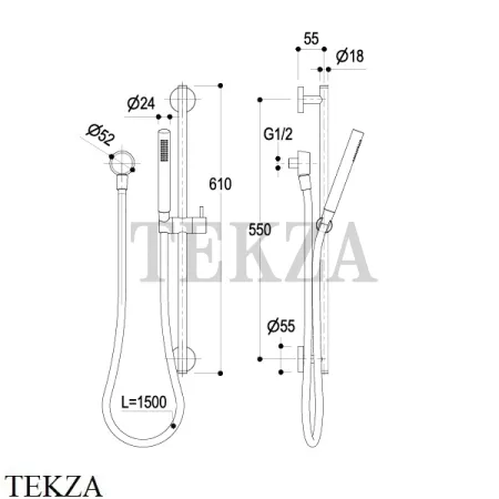 Ritmonio SHOWER Душевой гарнитур на штанге с выводом 74W015 F37, Frosted Champagne