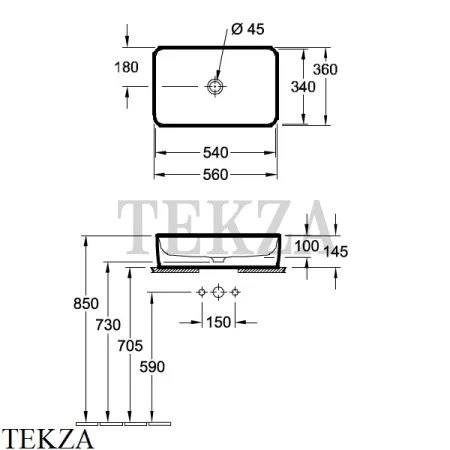Villeroy & Boch COLLARO Раковина накладная прямоугольная, без перелива 4A205601, белый глянец