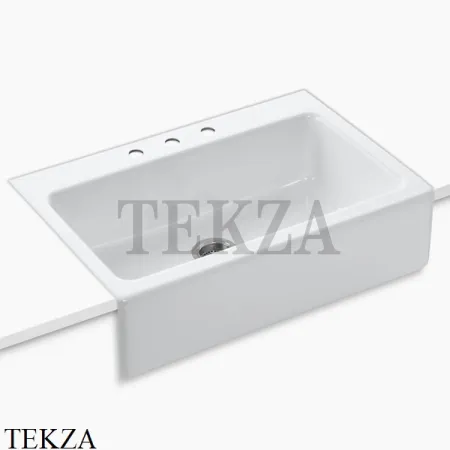 Kohler Dickinson Мойка для кухни встраиваемая сверху с фартуком, 3 отверстия, чугун K-6546-3-0, белый глянец