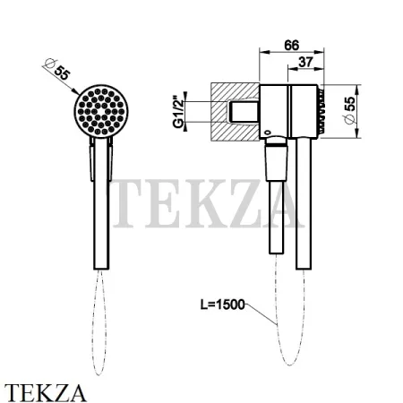 Gessi HI-FI Душевой комплект с магнитной лейкой, шланг из Darkflex 63199-727, Brushed Brass PVD