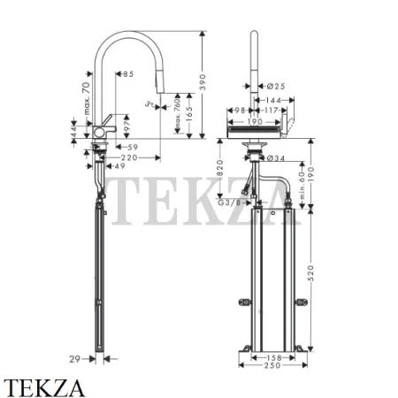 Hansgrohe Aquno Select M81 Смеситель для кухни с выдвижной лейкой 3jet 73831670, черный матовый
