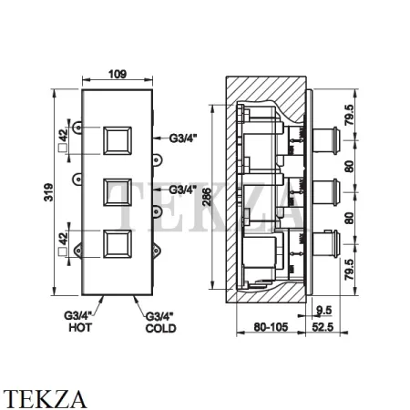 Gessi Скрытая часть для термостатического смесителя на 2 потребителя 43103-031